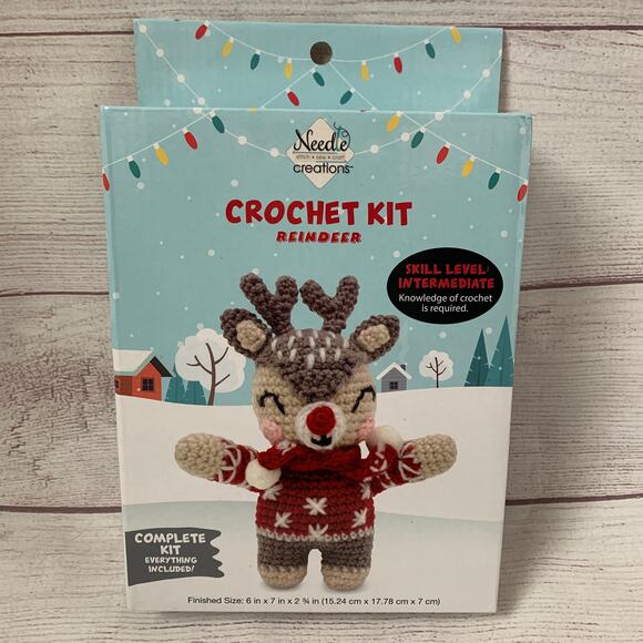 Needle Creations Reindeer Crochet Kit Christmas Holiday Craft Doll 6x7" Finished - Picture 1 of 8
